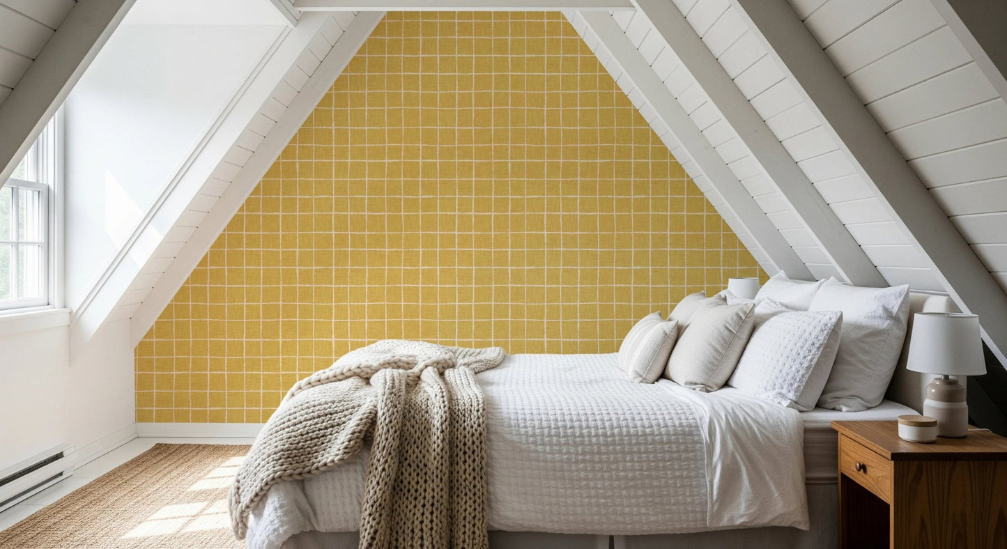Artistic square mesh in mustard wallpaper murals