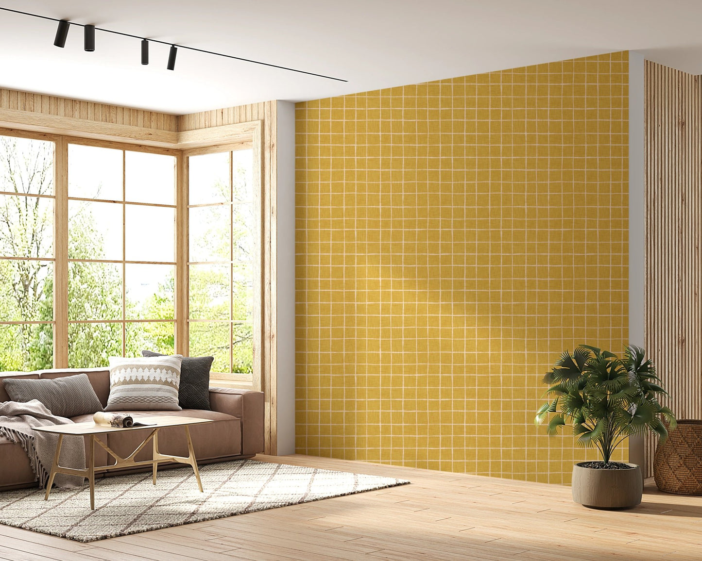 Textured grid pattern in mustard wallpaper murals