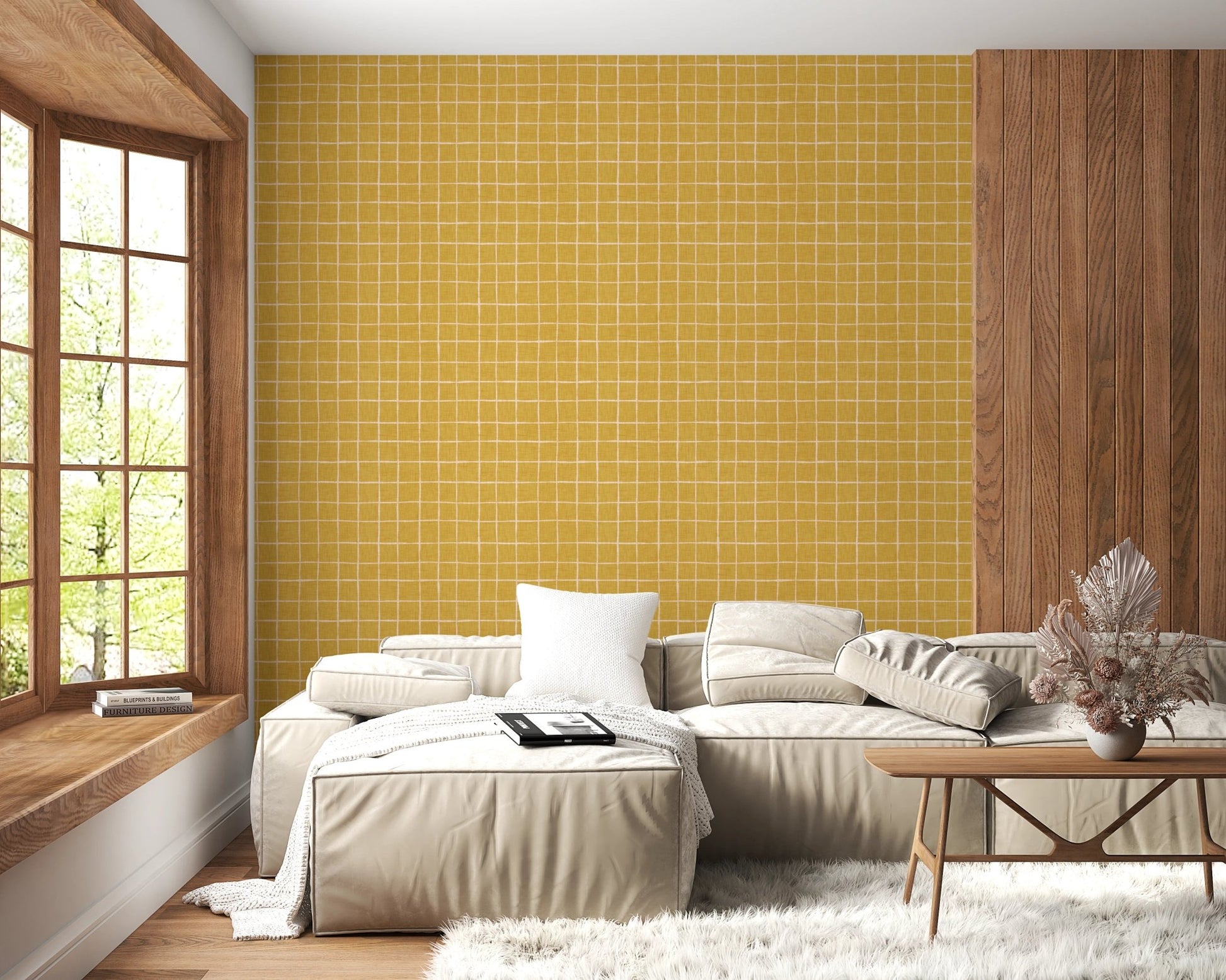 Mustard gridlock texture for modern wallpaper murals