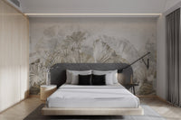 Cream and grey lotus floral wall mural with a textured background.