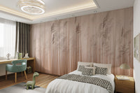 Vertical reed pattern mural in beige and brown tone for kids bedroom.