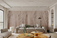 Serene reed grass wall mural with soft vertical lines in brown and beige tones.