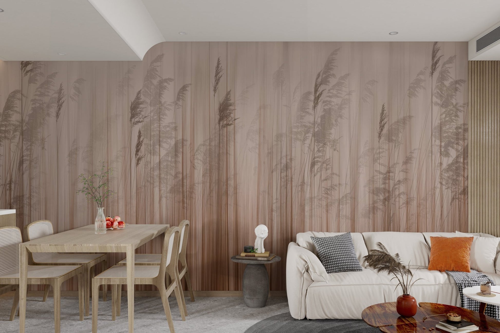 Abstract blurred grass pattern on a beige textured aesthetic wall mural.