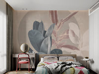 Minimalist leaf mural featuring large, smooth rubber leaves for kids bedroom.