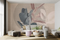 Muted Tones Floral Leaf Wall mural in neutral shades for modern living room
