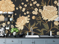 Peony flower wall mural styling a modern kitchen interior