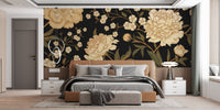 Warm bedroom featuring Mystic Midnight Peony Blooms Murals