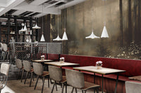 Rustic timberland foggy wall mural for a grounded and natural interior feel.