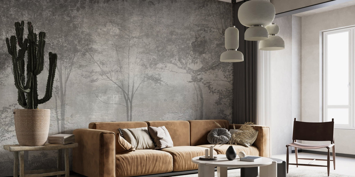 Lush forest haven mural creating a serene atmosphere in living space.
