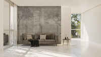 Mystical woodland mural for nature-inspired living room wall decor.
