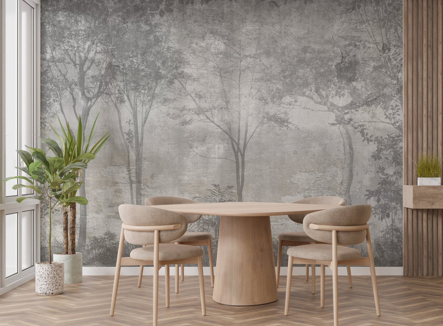 Mystical forest haven mural for peaceful dining space interior designs.
