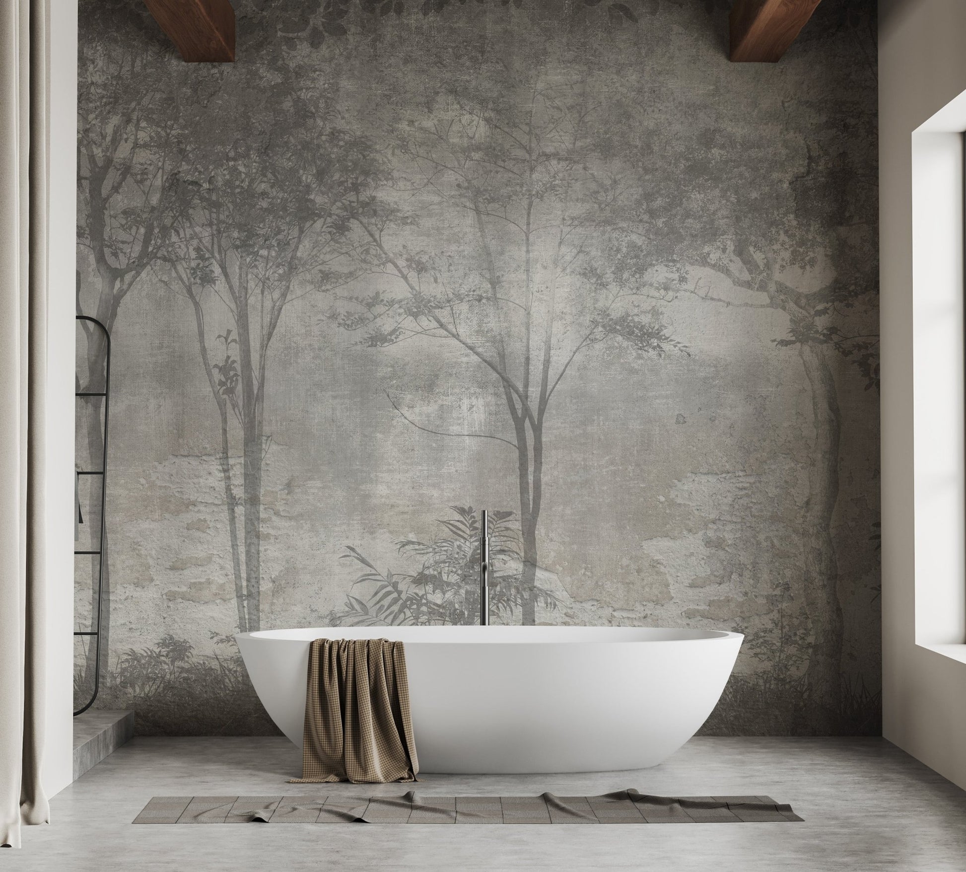 Forest haven wall mural featuring a magical forest escape in bathroom.