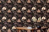 Mystical moth and floral wallpaper for enchanting hallway interiors.