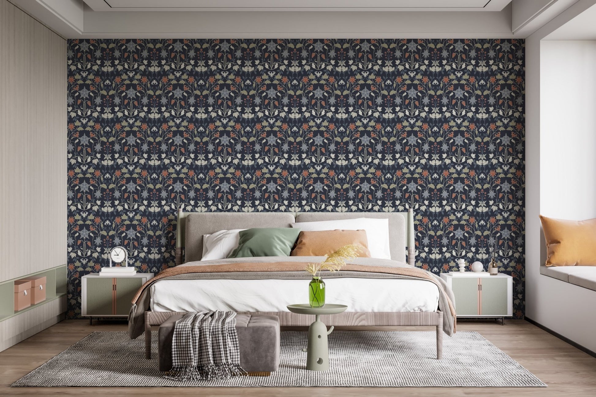 Elegant tiffany wallpaper mural with symmetrical floral layout.