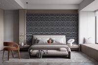 Mystical tiffany wall mural in deep blue and cream tones.