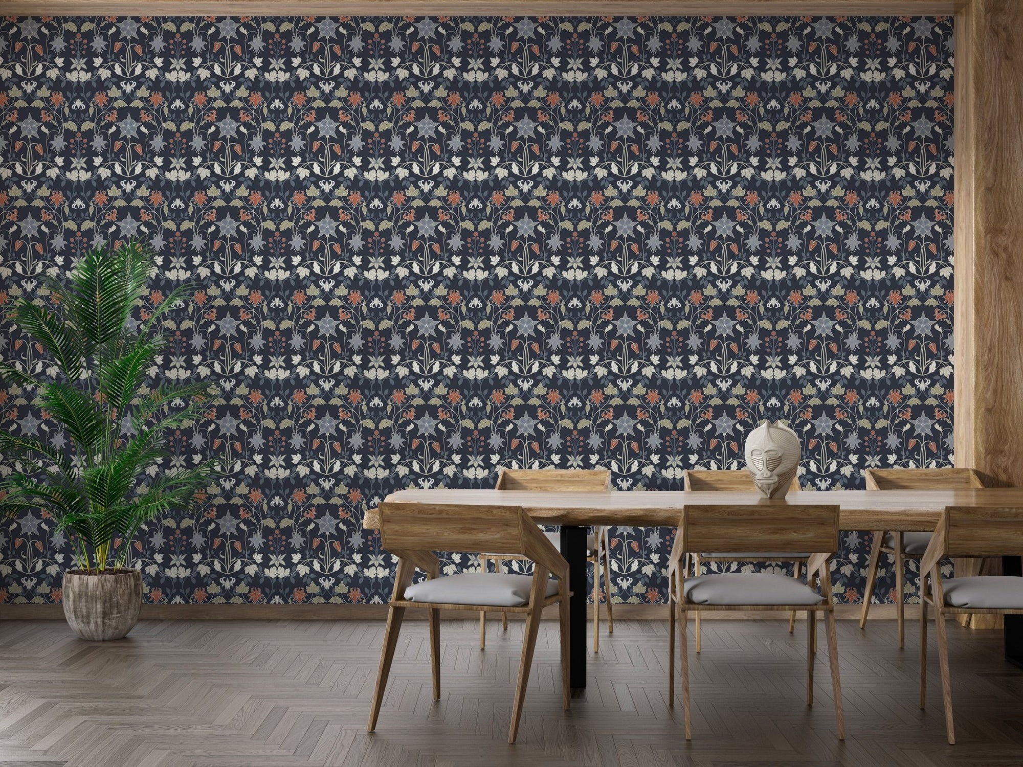 Mystical tiffany wallpaper mural with dark floral pattern.