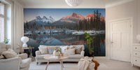 Bright living room with a Natural Snow Peak Mountain Wall mural.