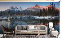 Living room with a Natural Snow Peak Mountain Wall mural.