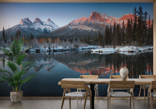 Natural Snow Peak Mountain Wall mural in a dining room.