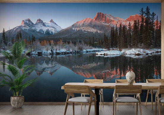Natural Snow Peak Mountain Wall mural in a dining room.