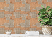 Natural Stone Pavement Orange Color Wallpaper behind a green potted plant on a ledge