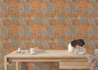 Natural Stone Pavement Orange Color Wallpaper in a dining area with a light wood table
