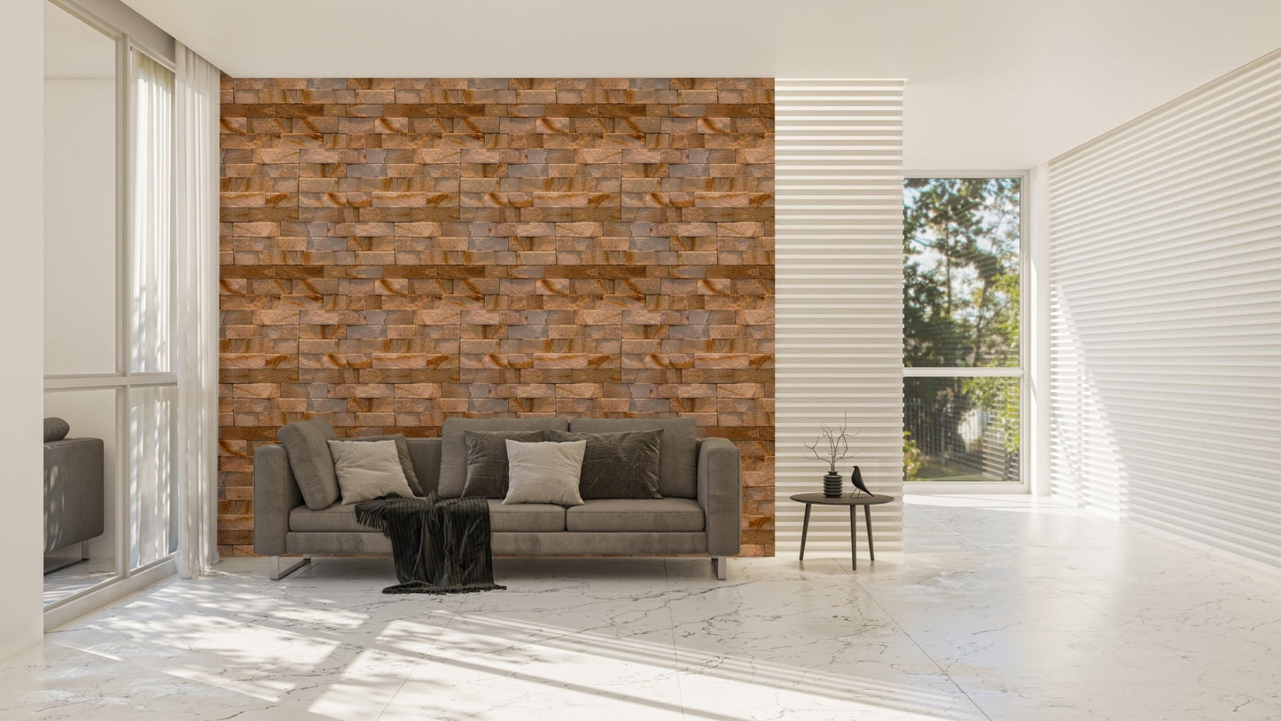 Spacious living area with a large Natural Stone Texture Design Wallpaper feature wall.