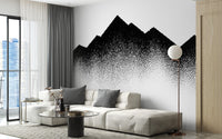 Nature's Dotted Tapestry Wall Murals on a grey feature wall in a minimalist lounge.