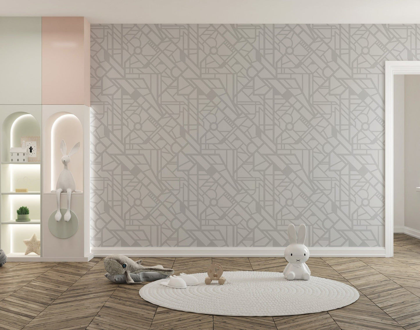 Navigating the cityscape wallpaper for modern and stylish nursery decor.
