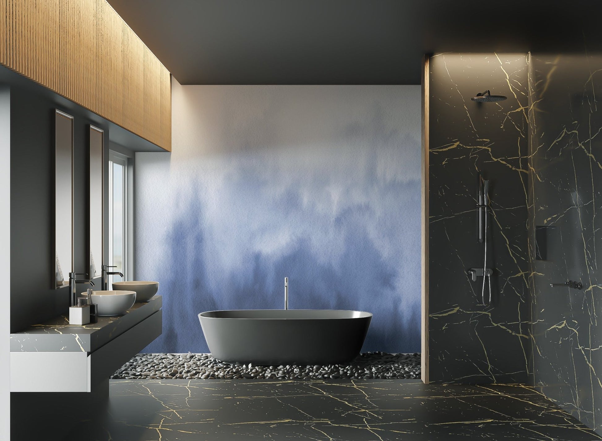 Watercolor wall mural for modern bedroom decor