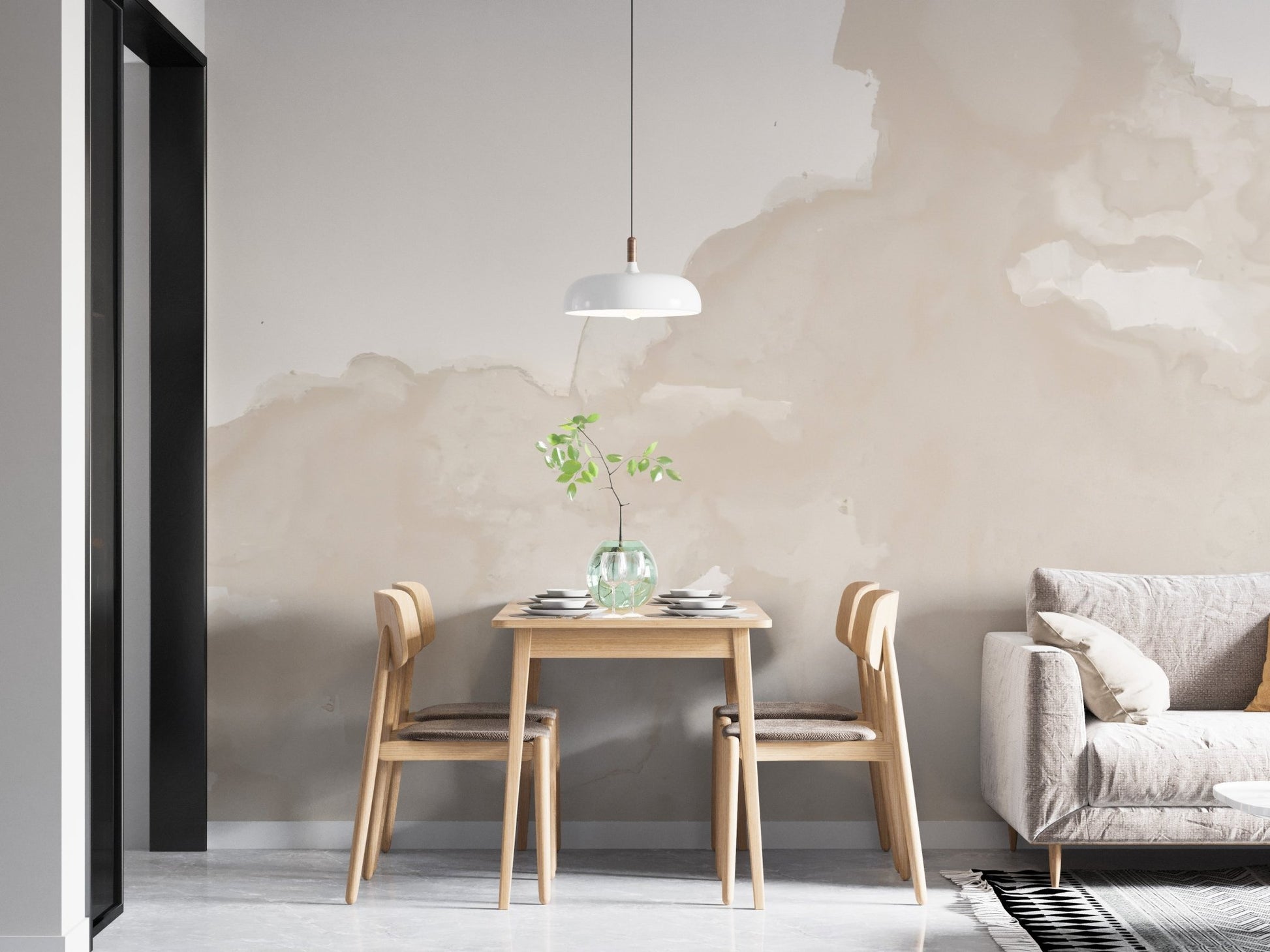 Subtle sand tone abstract wall mural with fluid paint effect.