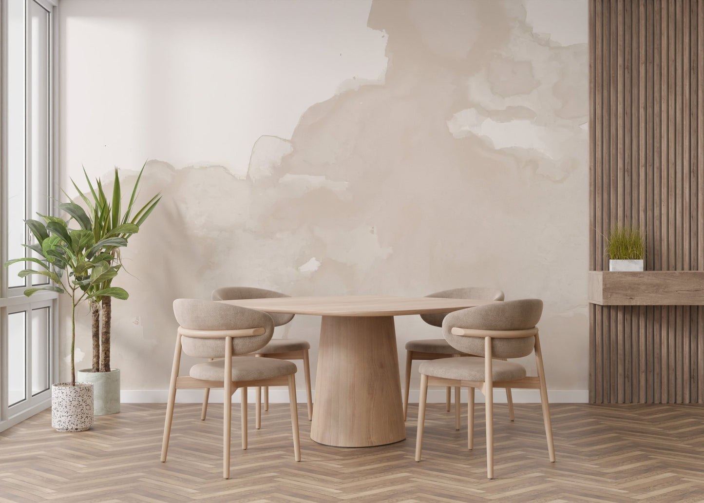 Soft beige wash abstract wallpaper wall mural for minimalist interiors.