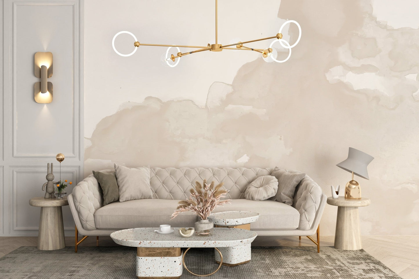 Artistic watercolor wallpaper wall mural in muted earth tones.