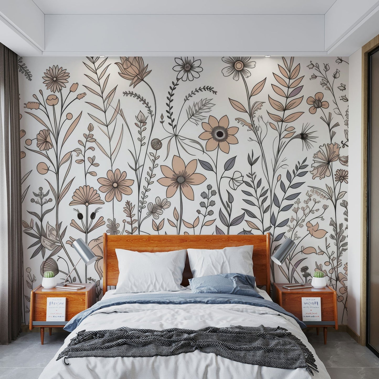 Neutral Flora Sketch Wall Mural - Wallanza