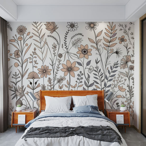 Bright area with sketch art full wall