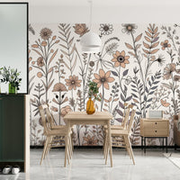 Neutral Flora Sketch Wall Mural - Wallanza