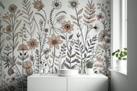 Neutral Flora Sketch Wall Mural - Wallanza