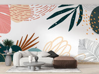 Neutral wall mural with nature-inspired art
