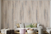 Modern neutral wall mural with grey vertical lines and textures.