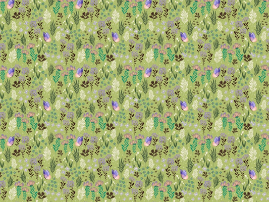 Butterfly Meadow Green Wallpaper