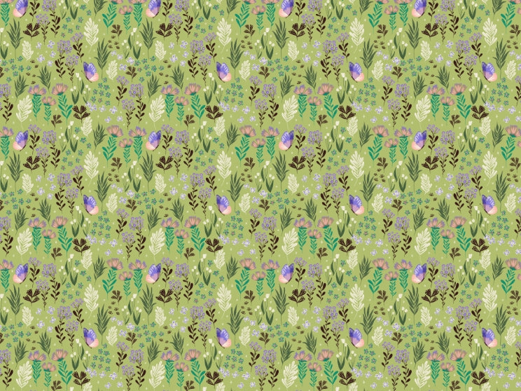 Butterfly Meadow Green Wallpaper