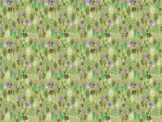 Butterfly Meadow Green Wallpaper