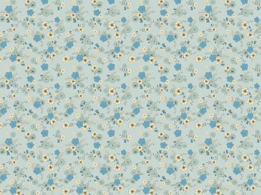 Ditsy Blooms Pastel Blue Wallpaper