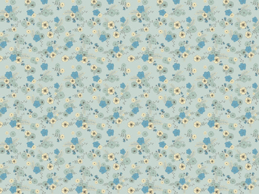 Ditsy Blooms Pastel Blue Wallpaper