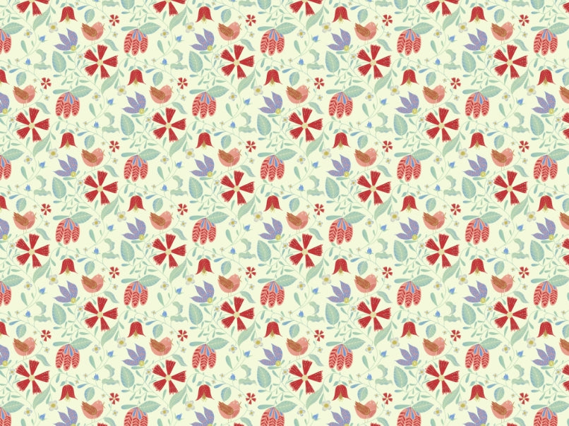 Folksy Birds Wallpaper in your room