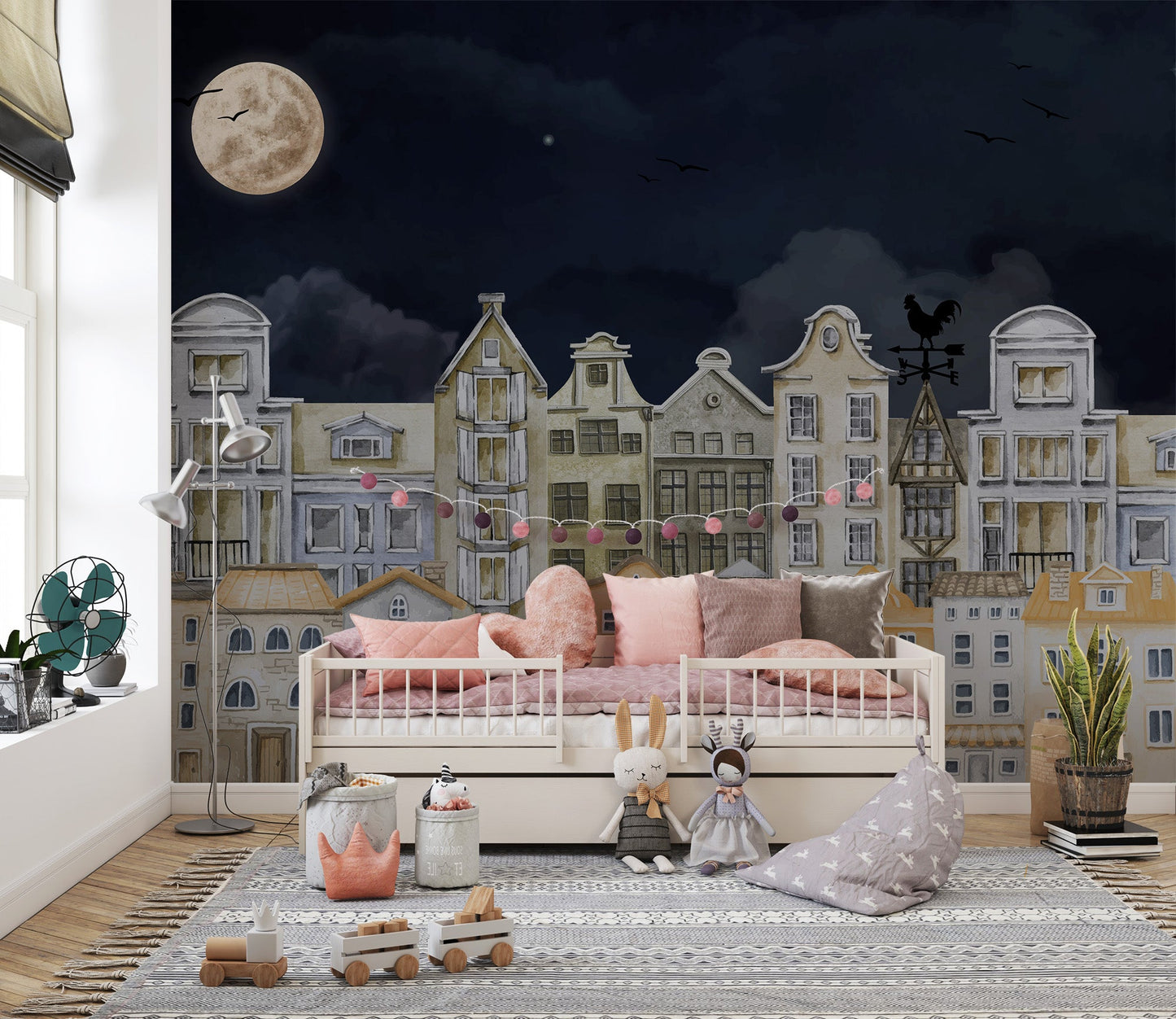 Night Cityscape Houses Wall Mural - Wallanza