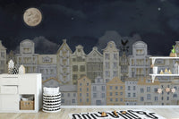 Night Cityscape Houses Wall Mural - Wallanza