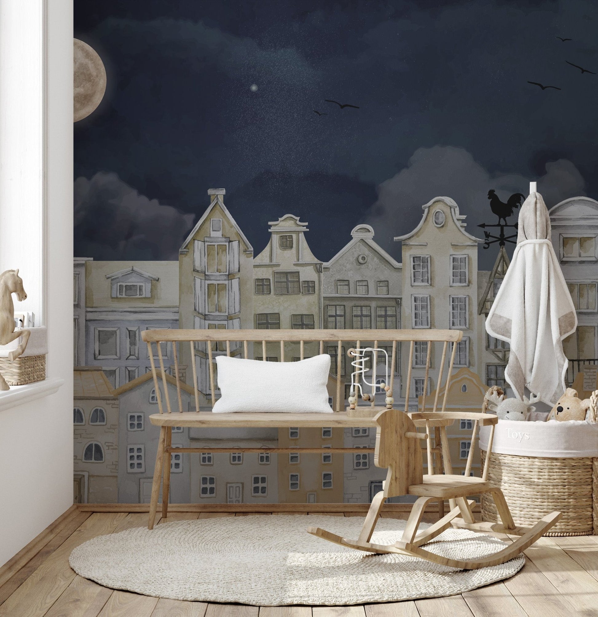 Night Cityscape Houses Wall Mural - Wallanza