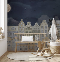 Night Cityscape Houses Wall Mural - Wallanza