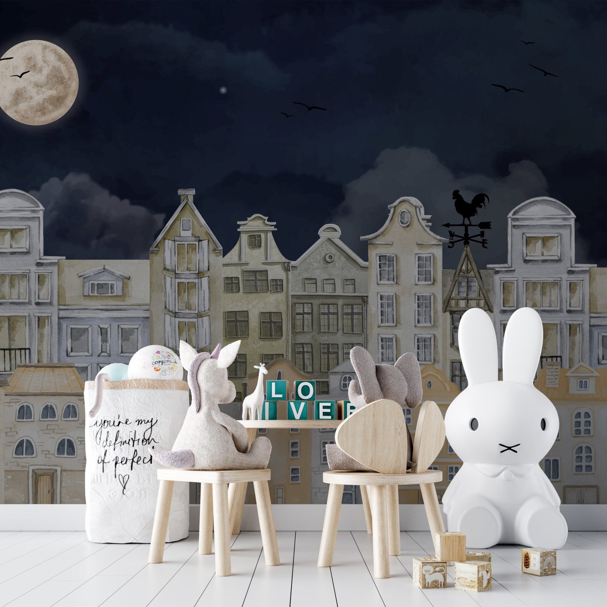 Night Cityscape Houses Wall Mural - Wallanza